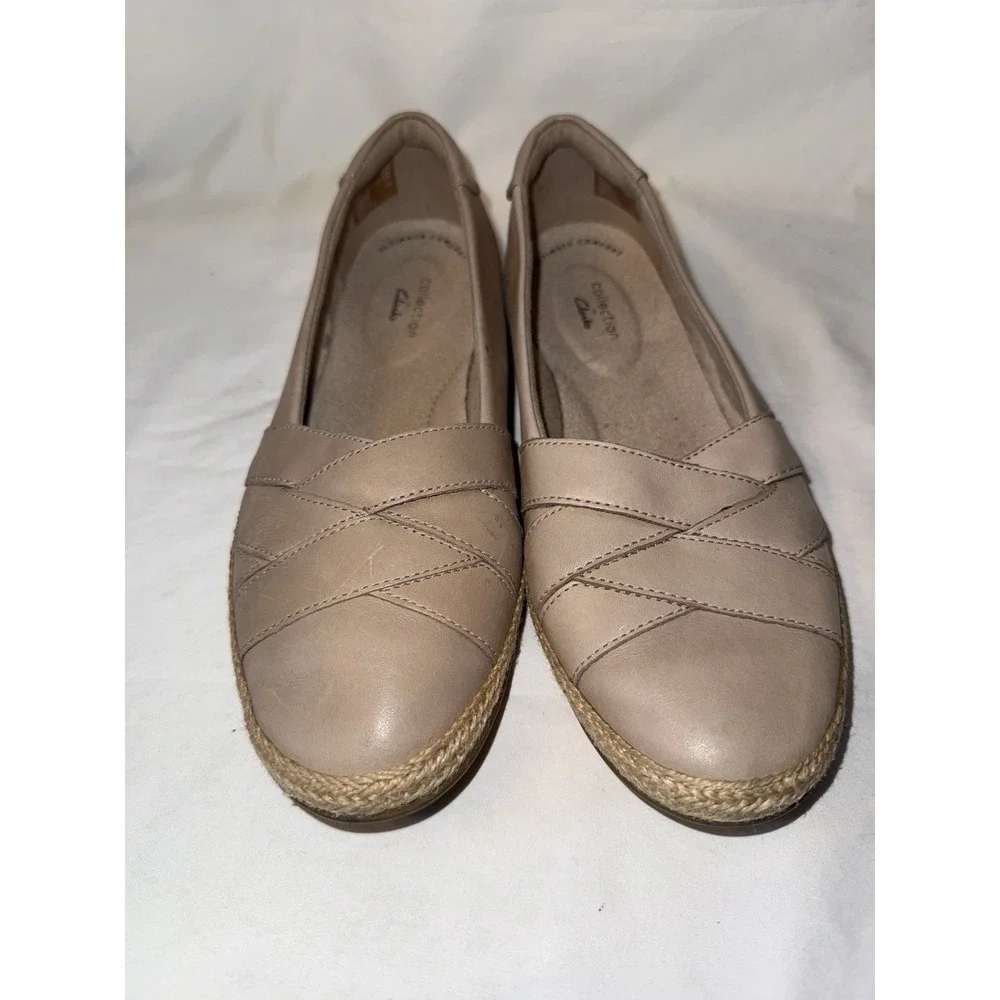 Clarks Collection Woven Leather Espadrilles Slip On‎ Nude Size 9